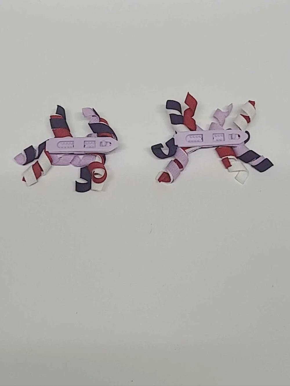 Vintage Gymboree Curly Ribbon Hair Clips Plastic Barrette Lavender Purple Red